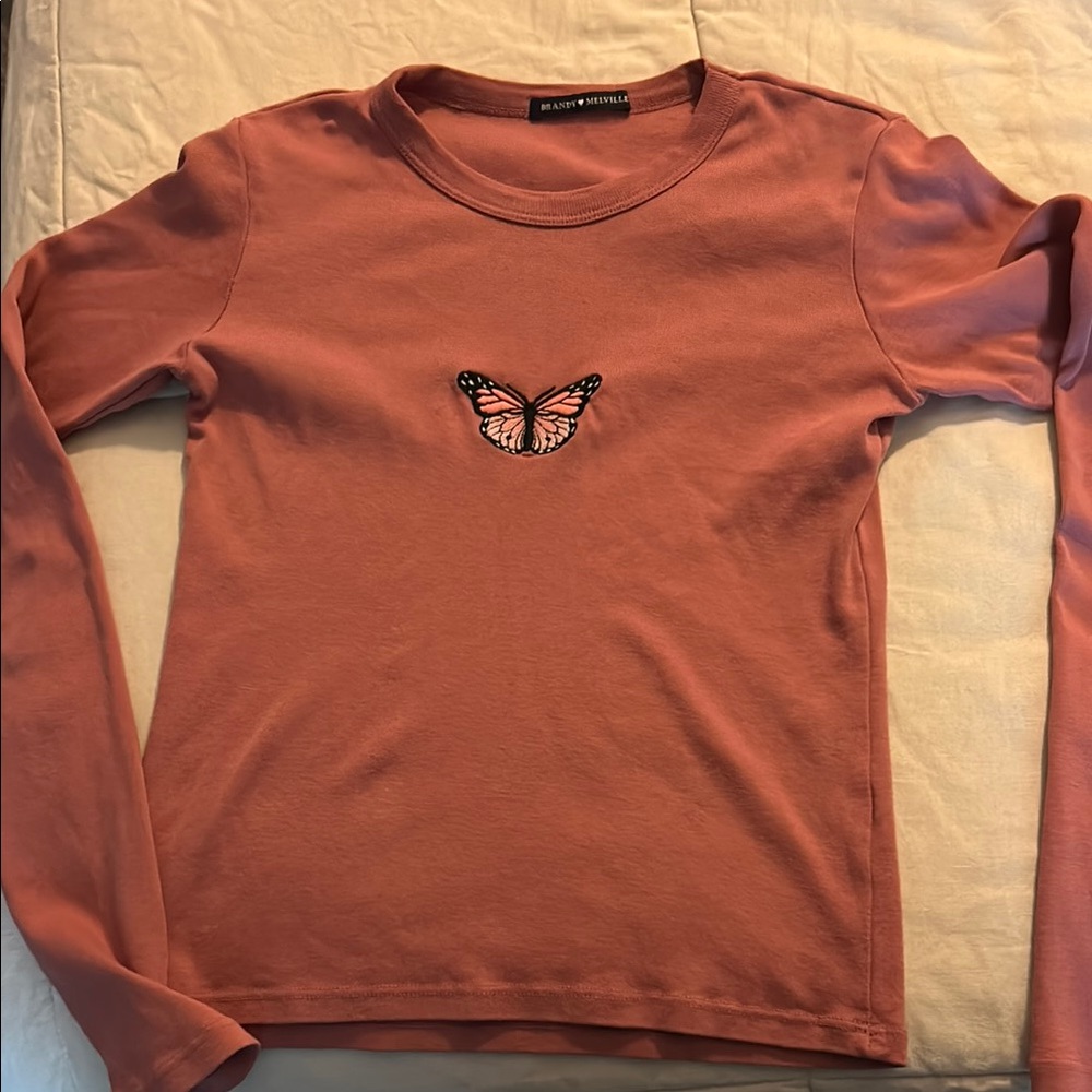 Brandy Melville Pink Butterfly Long Sleeve Tee